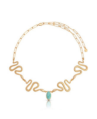 Gold-Plated Turquoise Serpentina Snake Choker Necklace | Macy's