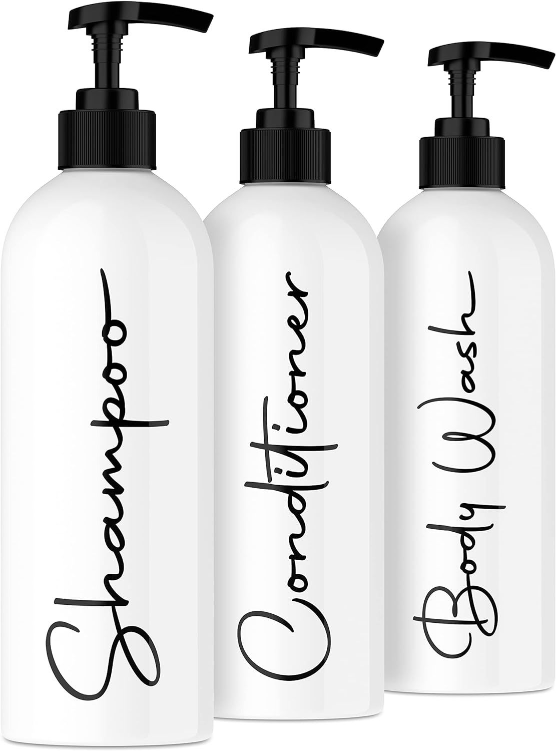 Alora 16oz Reusable Shampoo and Conditioner Bottles - Set of 3 - White - Easy to Read Lettering -... | Amazon (US)