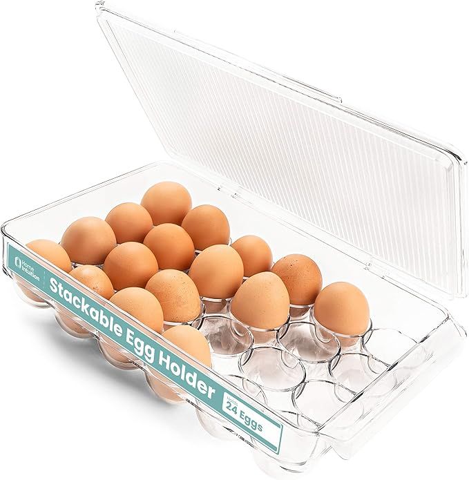 Home Intuition Clear Plastic Stackable 24 Egg Bin Holder Tray Container for Refrigerator with Lid... | Amazon (US)