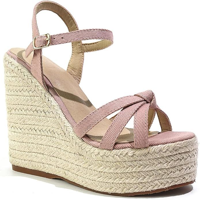 Mikarka Platform Espadrille Wedge Sandals for Women Buckle Ankle Strap Open Toe Beach Sandals wit... | Amazon (US)