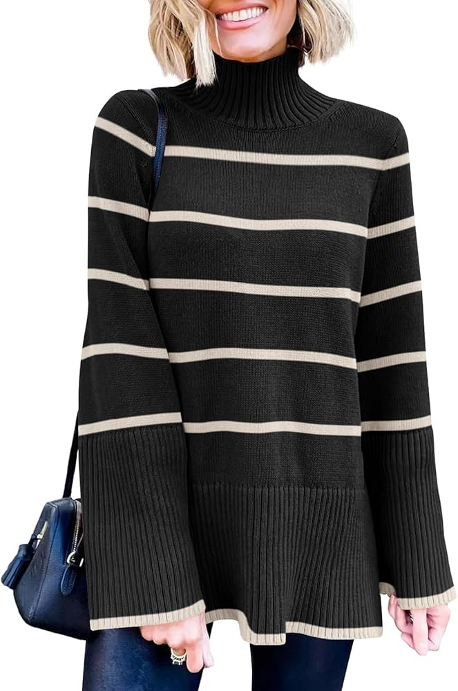ANRABESS Womens Trendy Sweaters Pullover Turtleneck Oversized Long Sleeve Split Hem Casual Knit S... | Amazon (US)