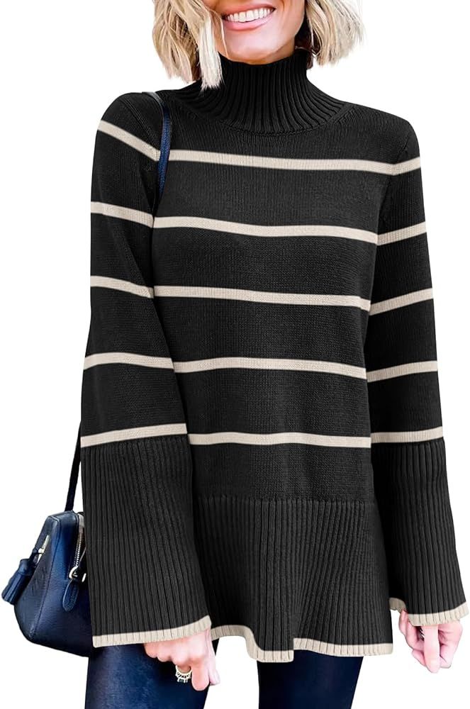 ANRABESS Womens Trendy Sweaters Pullover Turtleneck Oversized Long Sleeve Split Hem Casual Knit S... | Amazon (US)