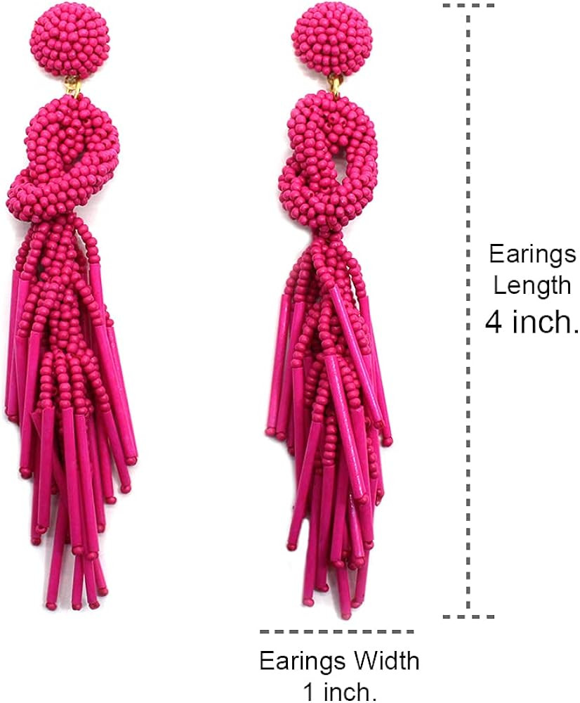 Handmade Beaded Solid Color Post Statement Earrings for Women Girl All Season 4 inch Long | Amazon (US)