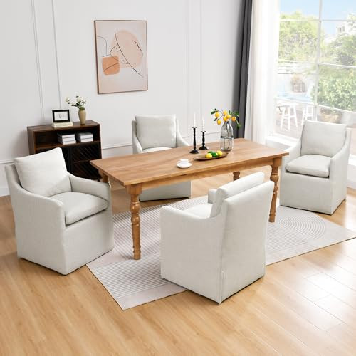 DUHOME Upholstered Dining Chair with Casters,Linen Dining Chairs Set of 4,Single Sofa Chair with 4 Casters,Upholstered Arm Chair for Bedroom Reading Room Waiting Room Kitchen Dining Room | Amazon (US)