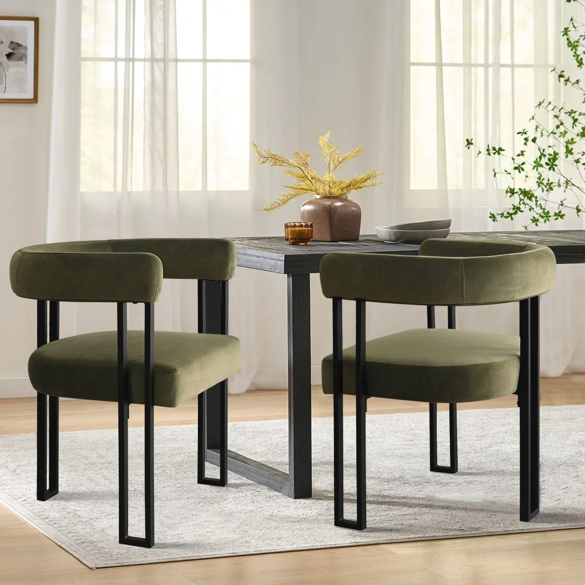 18" Seat Height Upholstered Velvet Kitchen Dining Armchair (Set of 2) | Wayfair North America