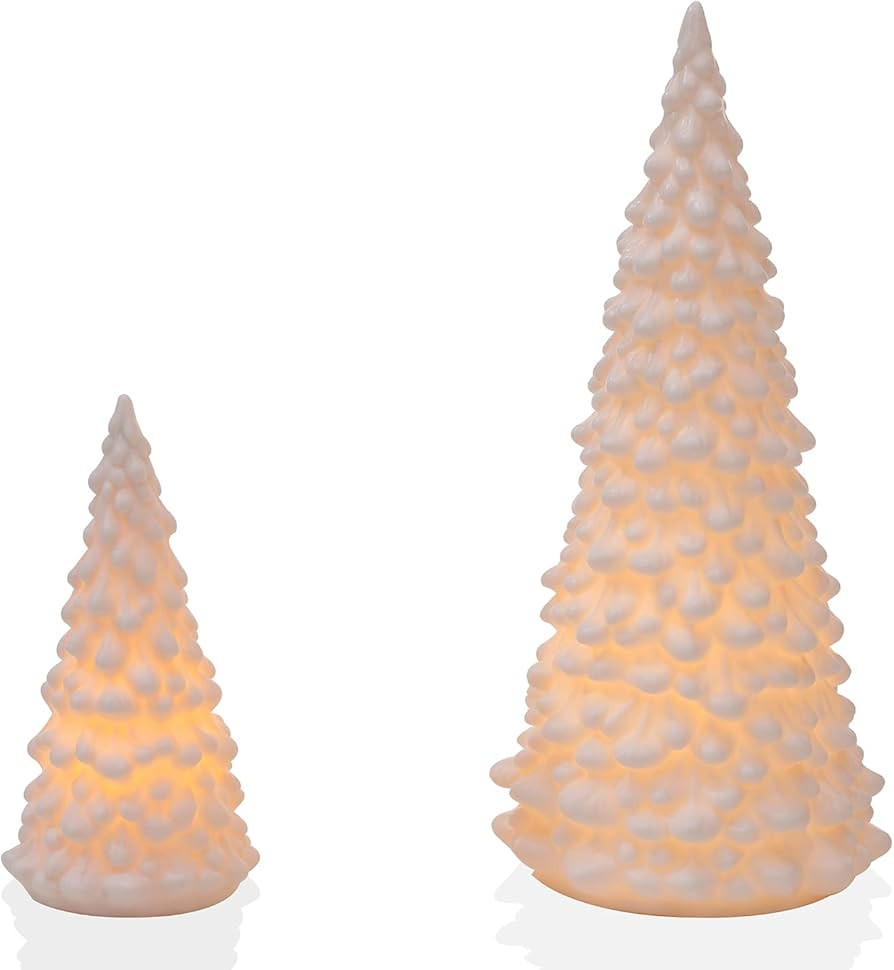 RM ROOMERS Ceramic Christmas Tree Set of 2, Led Porcelain Christmas Tree, White Ceramic Christmas... | Amazon (US)