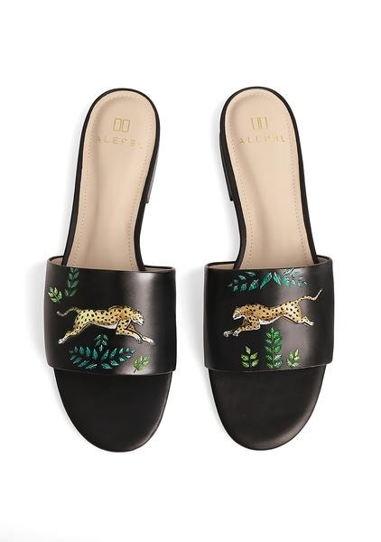 Golden Leopards Black Slide | The Avenue
