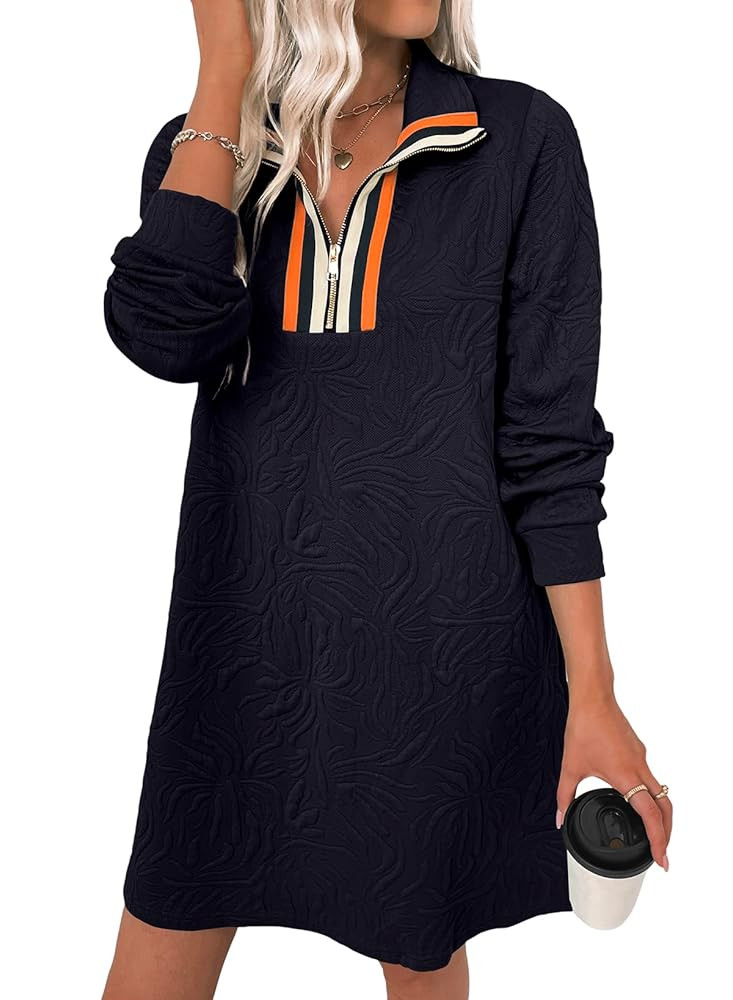 BLENCOT Women's Casual Dress Zip Up Stand Neck Pullover Sweatshirt Mini Dresses Long Sleeve Fashi... | Amazon (US)