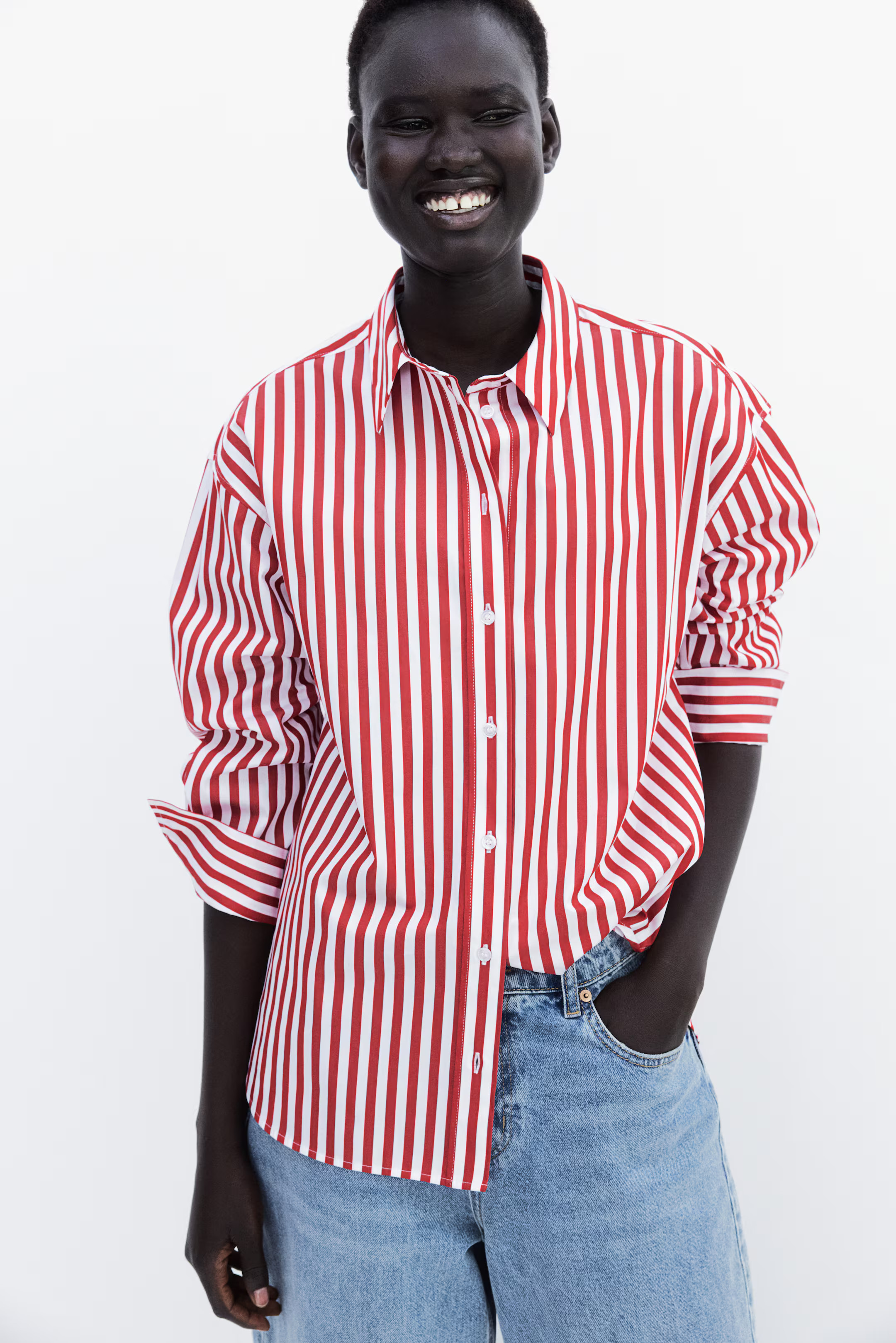 Poplin Shirt - Red/striped - Ladies | H&M US | H&M (US + CA)