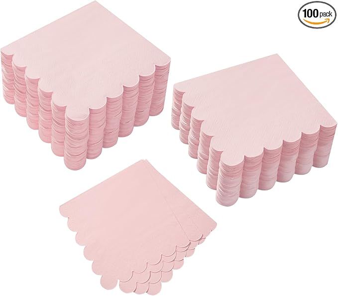 100 Pack Cocktail Napkin 2-Ply Scalloped Edged Dessert Napkins Folded 5 x 5 Inches Disposable Nap... | Amazon (US)