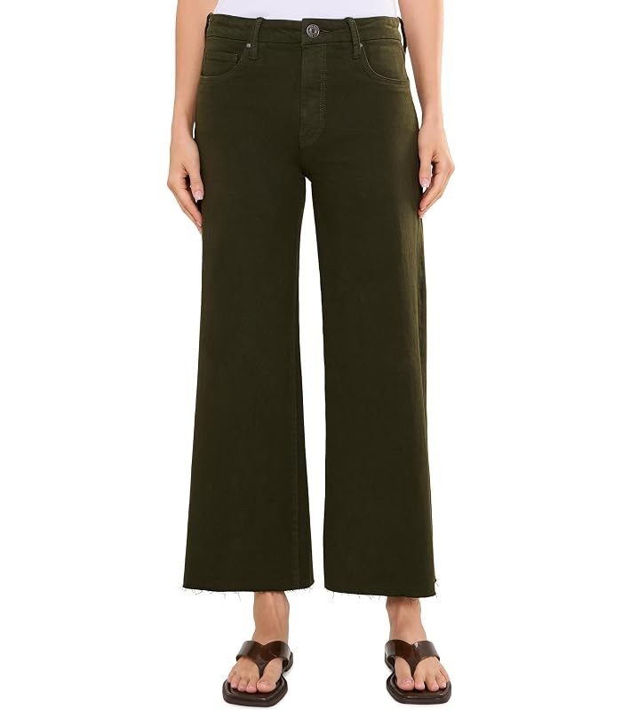 KUT from the Kloth Meg High-Rise Fab Ab Wide Leg Raw Hem in Tuscan Olive Women's Jeans Tuscan Olive: 16 27, Cotton/Spandex | Zappos.com