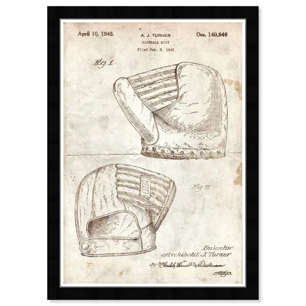 Sports And Teams Baseball Mitt 1945 Parchment Baseball - Picture Frame Graphic Art | Wayfair North America