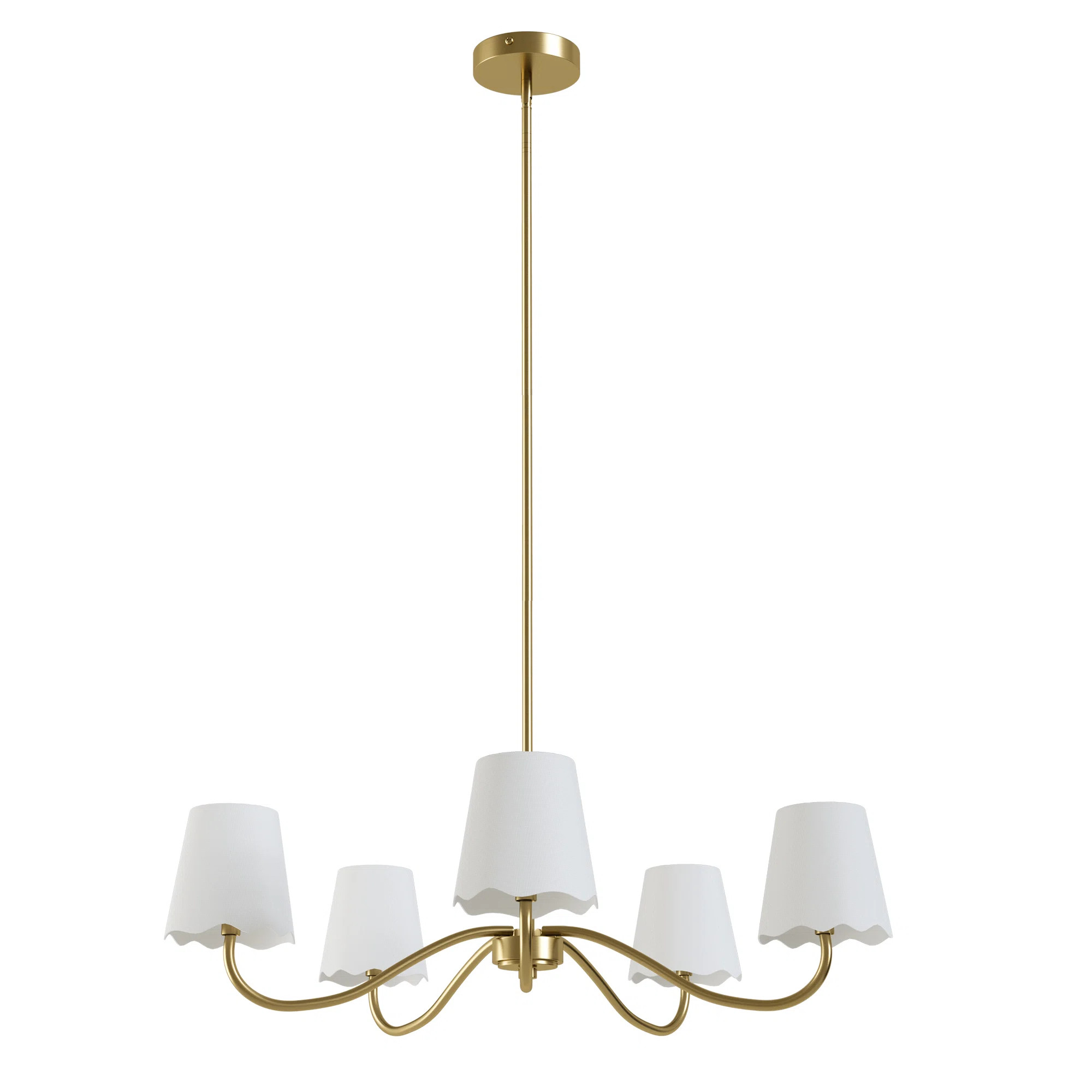 5-Light 32"W Polished Brass & White Burlap Modern Farmhouse Chandelier With Kd Shades For Dining ... | Wayfair North America