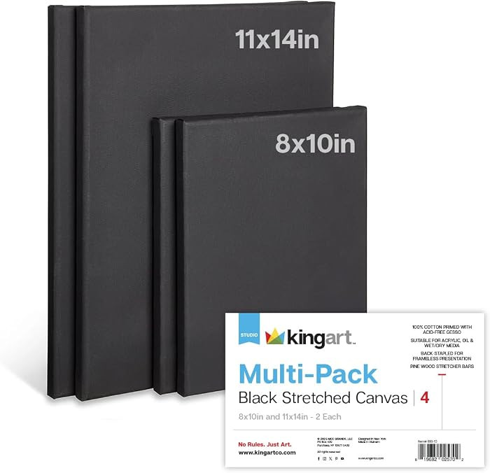 KINGART Black Canvas Panel Set \u2013 Rectangle Assortment, 4-Pack \u2013 100% Cotton, Triple Ges... | Amazon (US)