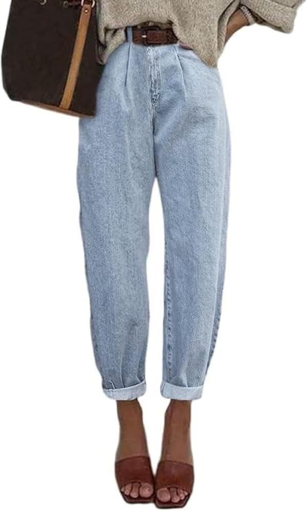 Astylish Womens High Waisted Baggy Jeans Boyfriend Cropped Loose Denim Pants | Amazon (US)