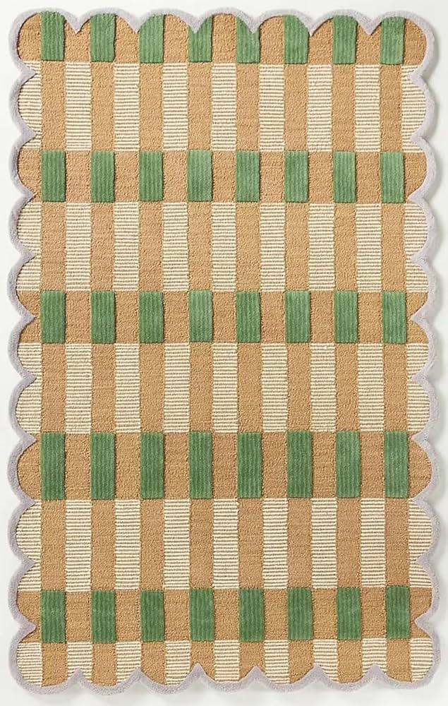Matilda Goad Plaid Scallop Wool Hand Tufted Area Rug, Luxurious Designer, Anro Irregular, for Bed... | Amazon (US)