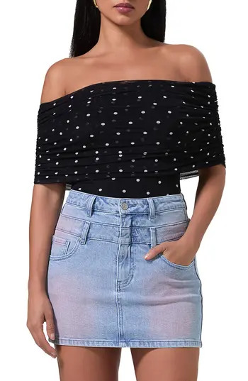 AFRM Divya Off the Shoulder Bodysuit in Noir Micro Dot at Nordstrom Rack, Size Small | Nordstrom Rack
