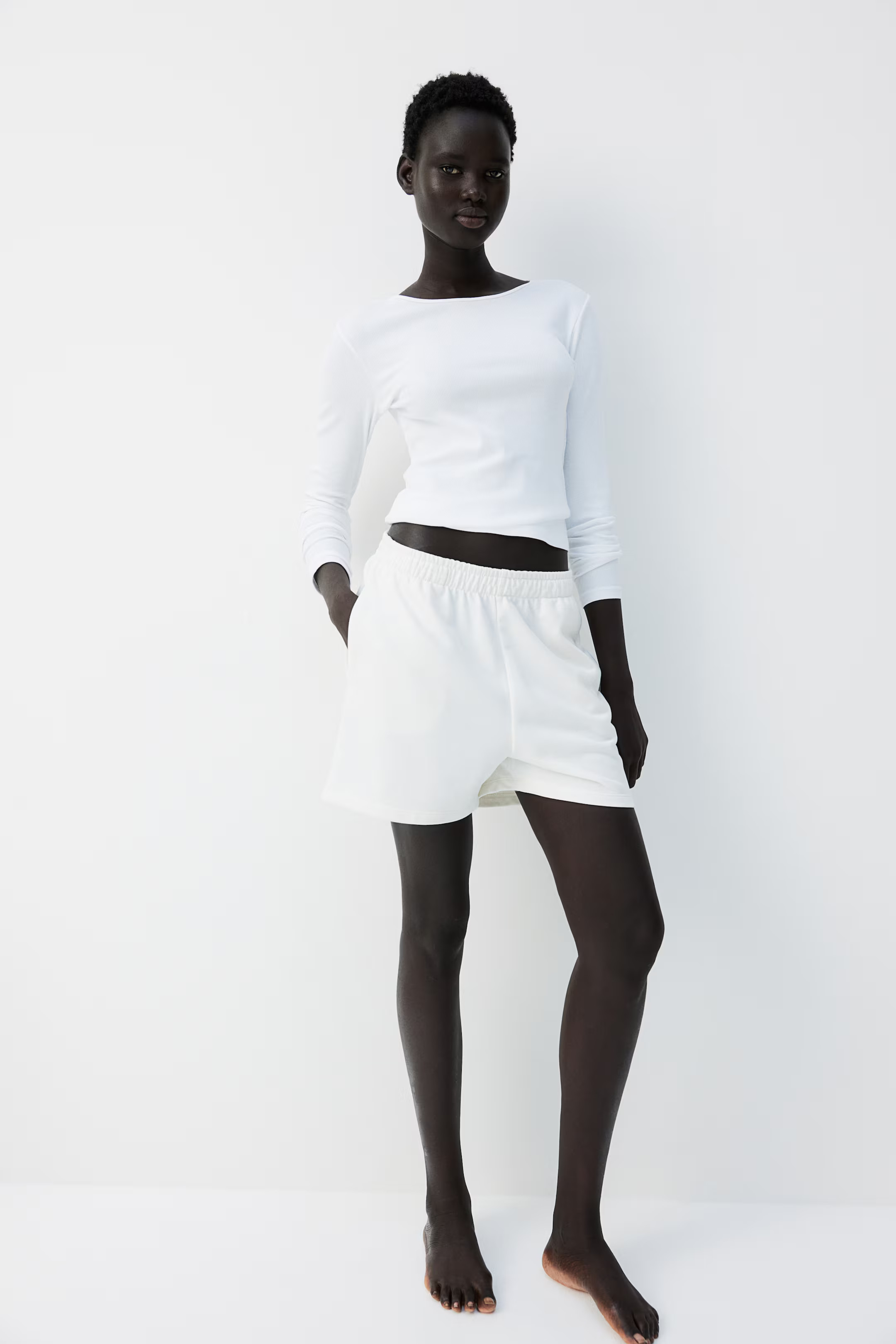 Ribbed Jersey Top - White - Ladies | H&M US | H&M (US + CA)