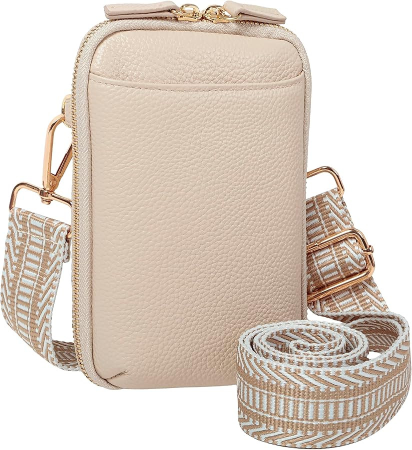 Genuine Leather Small Crossbody Phone Zipper Wallet with Replacement Adjustable Wide Strap & Key ... | Amazon (US)