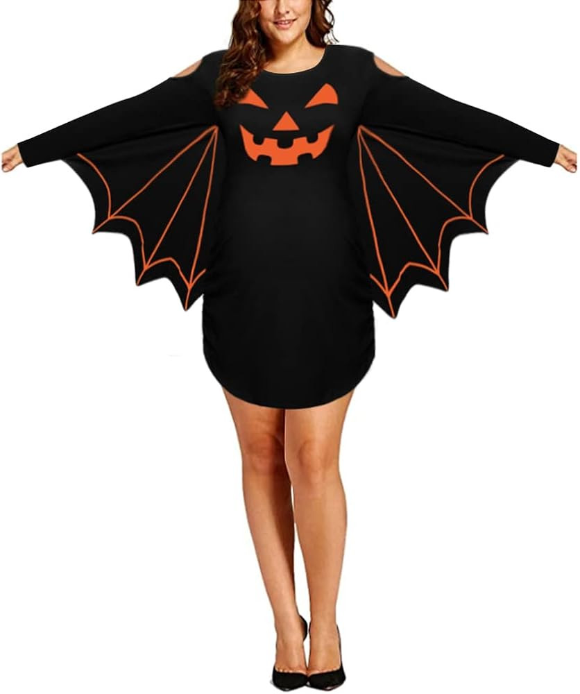 PROMOTED TO BIG SISTER Women Maternity Halloween Cold Shoulder Pregnant Bat Wing Costume Pregnanc... | Amazon (US)
