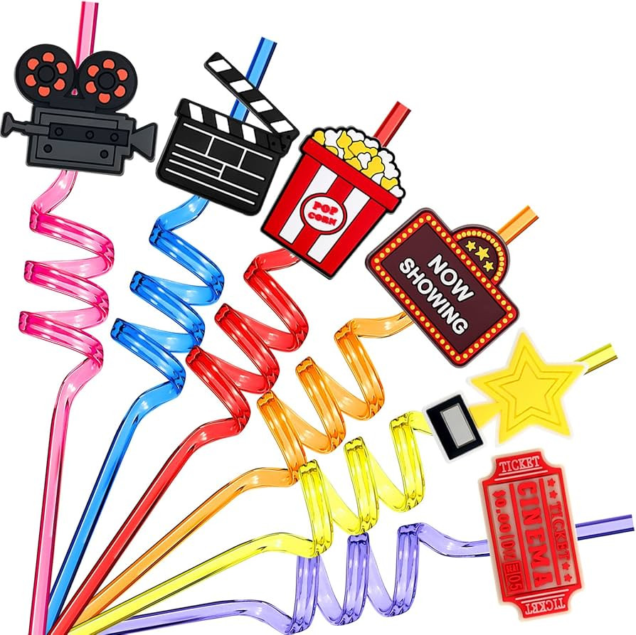 Suclain 24 Pack Movie Night Party Supplies Movie Night Drinking Straws PET Projector Popcorn Trop... | Amazon (US)