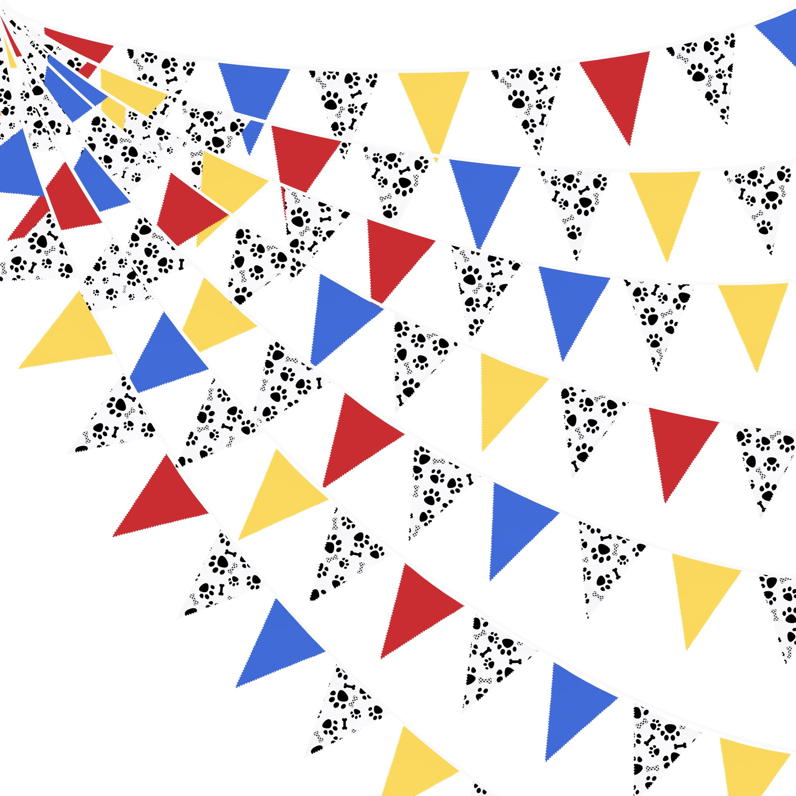 32Ft Dog Paw Party Decorations Red Blue Yellow Puppy Paw Print Fabric Banner Triangle Pennant Fla... | Amazon (US)