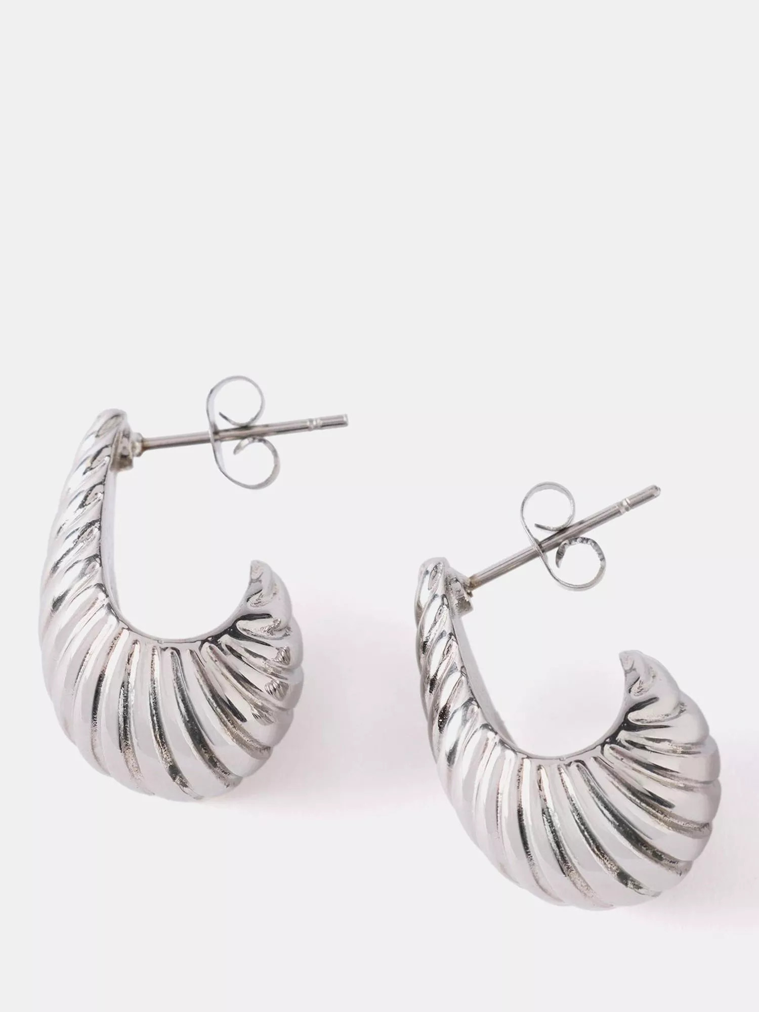 Mint Velvet Ribbed Curve Earrings, Silver | John Lewis (UK)