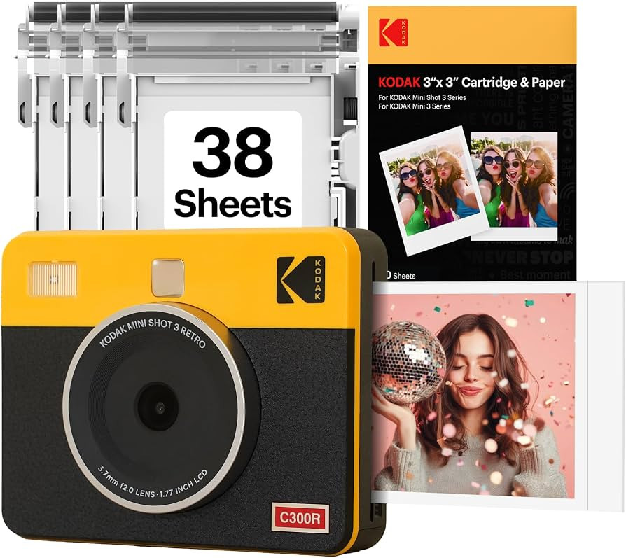 KODAK Mini Shot 3 Retro 3x3\u201d Instant Digital Camera & Photo Printer, 38 Sheets, 2-in-1 Porta... | Amazon (US)