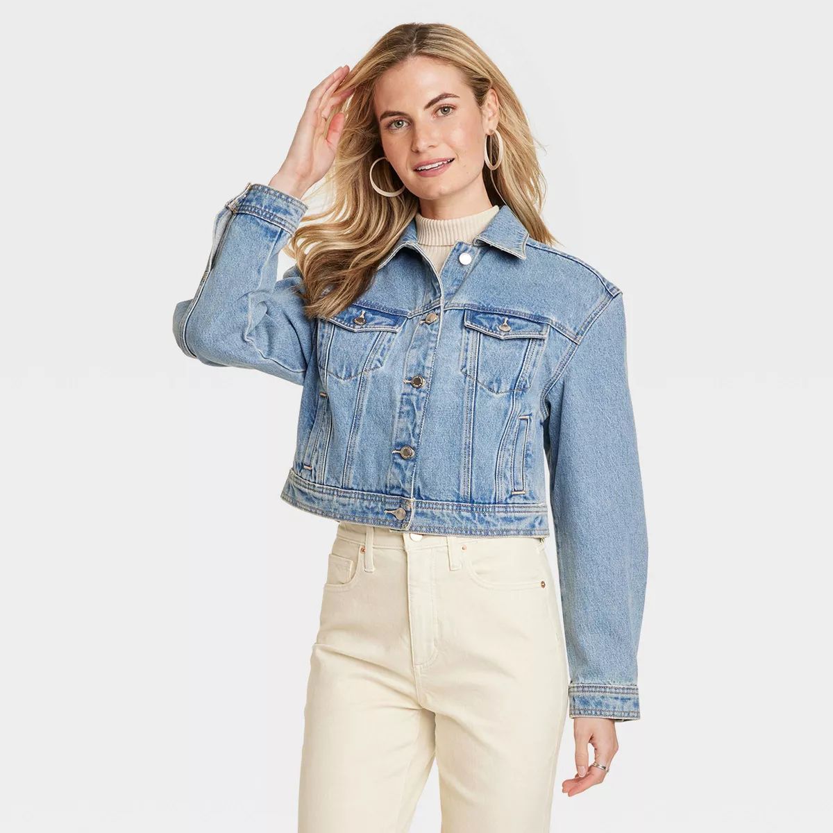 Women's Cropped Denim Jacket - Universal Thread™ Medium Wash S | Target