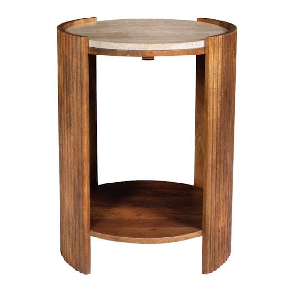 Ansel Travertine Accent Table, Mango Wood | At Home