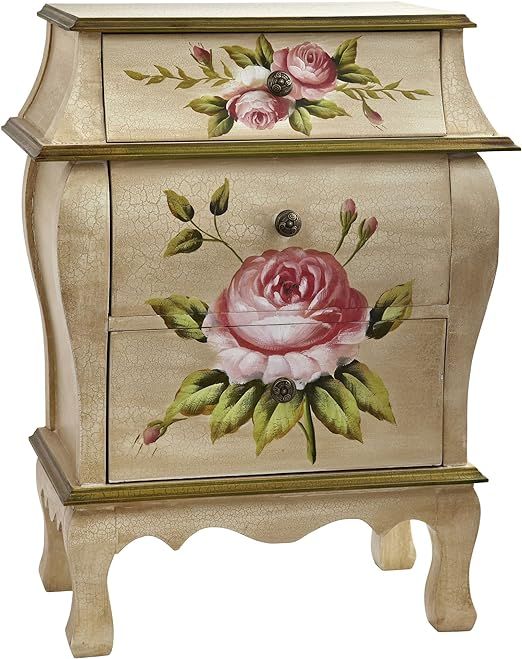 Nearly Natural Antique Night Stand w/Floral Art Nightstand, Beige/Pink/Gold,23" x 14.5" x 34.5" | Amazon (US)