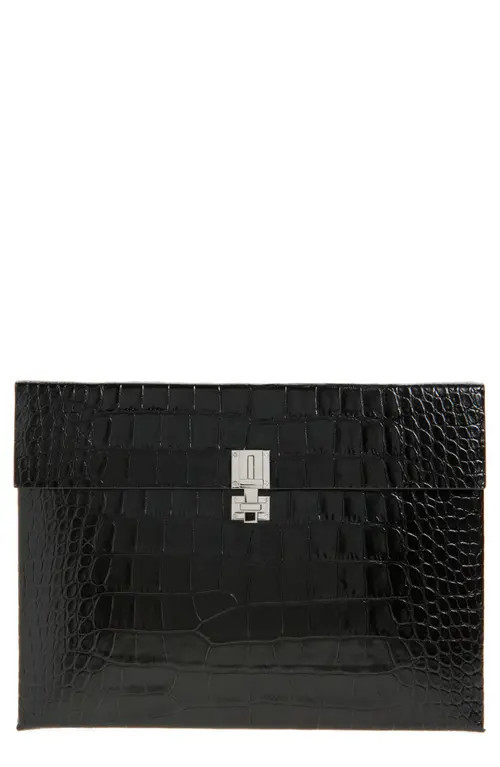 TOM FORD Croc Embossed Patent Leather Clutch in 1N001 Black at Nordstrom | Nordstrom