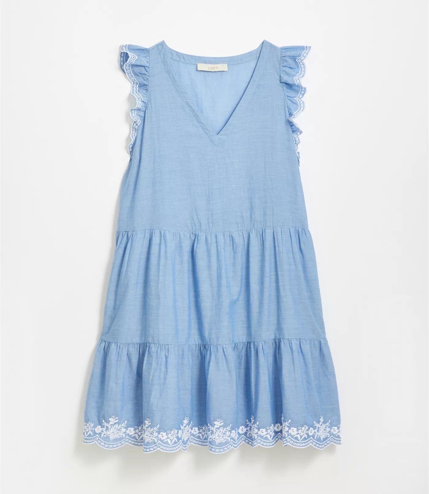 CHAMBRAY CONTRAST EMB DRESS | LOFT | LOFT