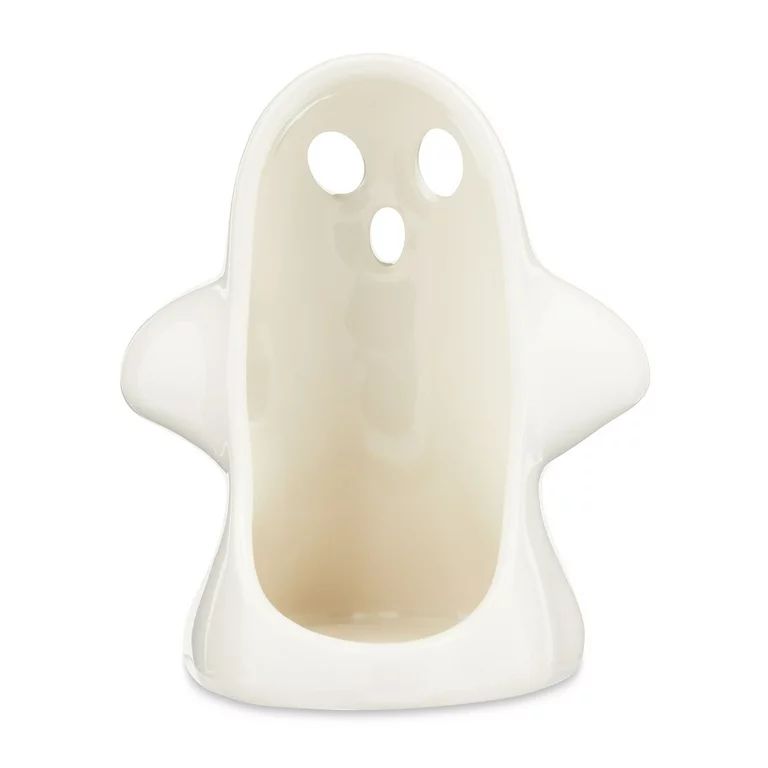 Halloween Ghost Ceramic Tealight Candle Holder, White, 4.33 in, by Way To Celebrate | Walmart (US)