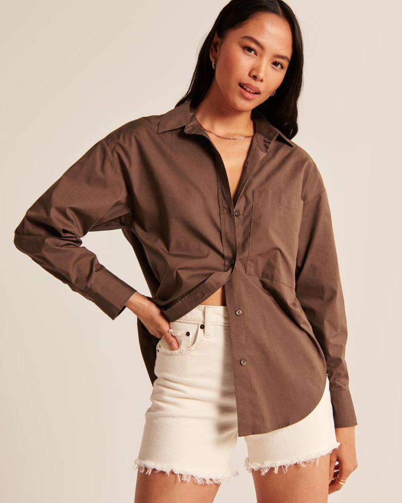 Women's Oversized Poplin Button-Up Shirt | Women's Tops | Abercrombie.com | Abercrombie & Fitch (US)