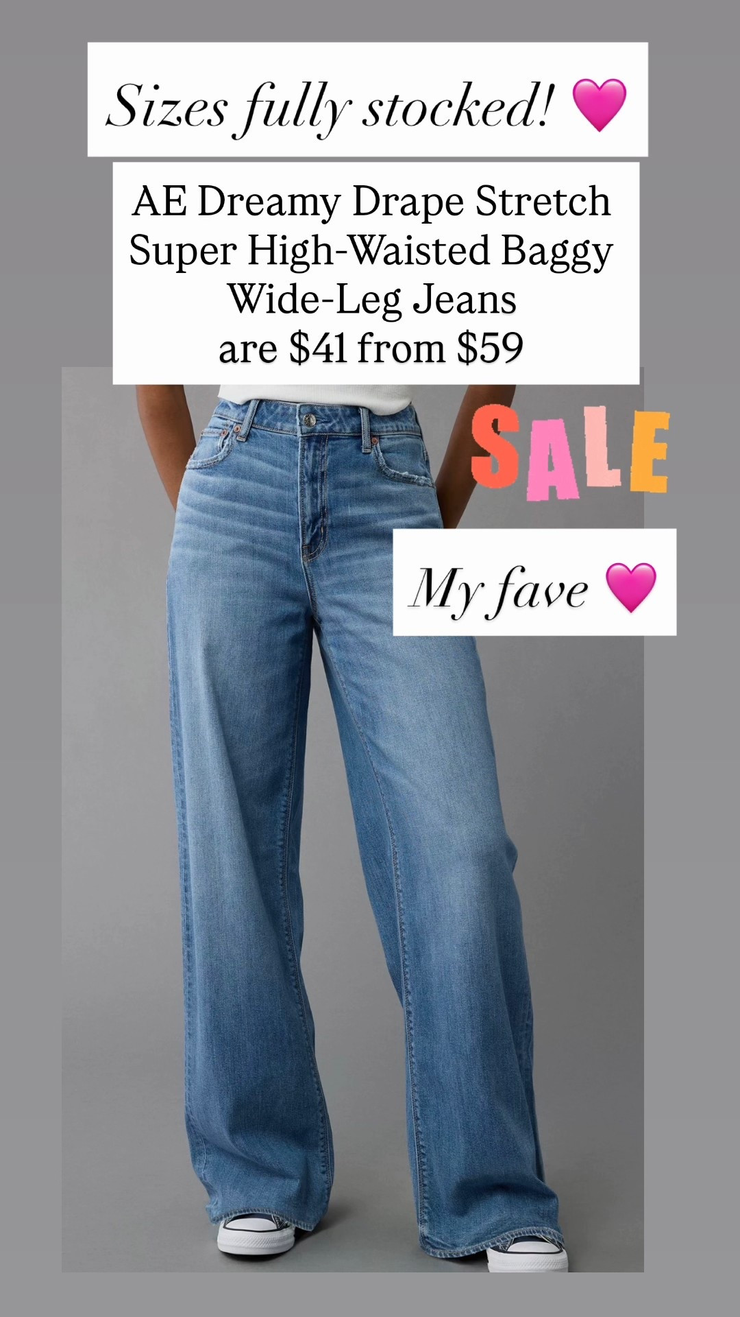 AE Dreamy Drape Stretch Super High-Waisted Baggy Wide-Leg Jeans are $41 from $59 🩷💜

#LTKSaleAlert
