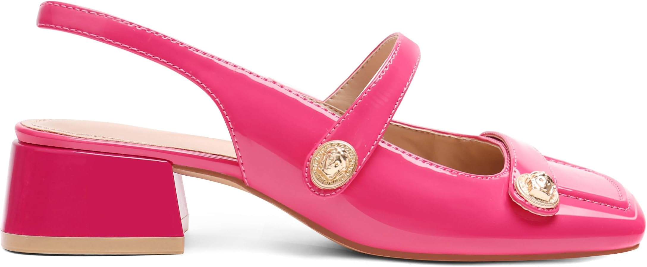 Slingback Mary Jane Heels for Women Low Block Heel Closed Square Toe Pump Shoes Heels Classic Dai... | Amazon (US)