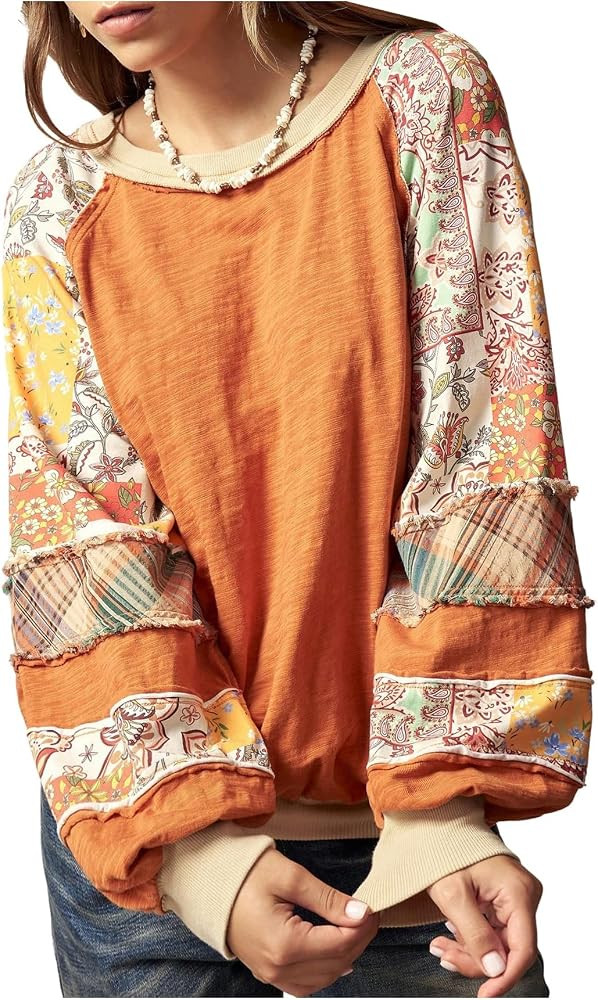BEAUDRM Women's Oversized Sweatshirt Boho Tops Crewneck Sweatshirt | Amazon (US)