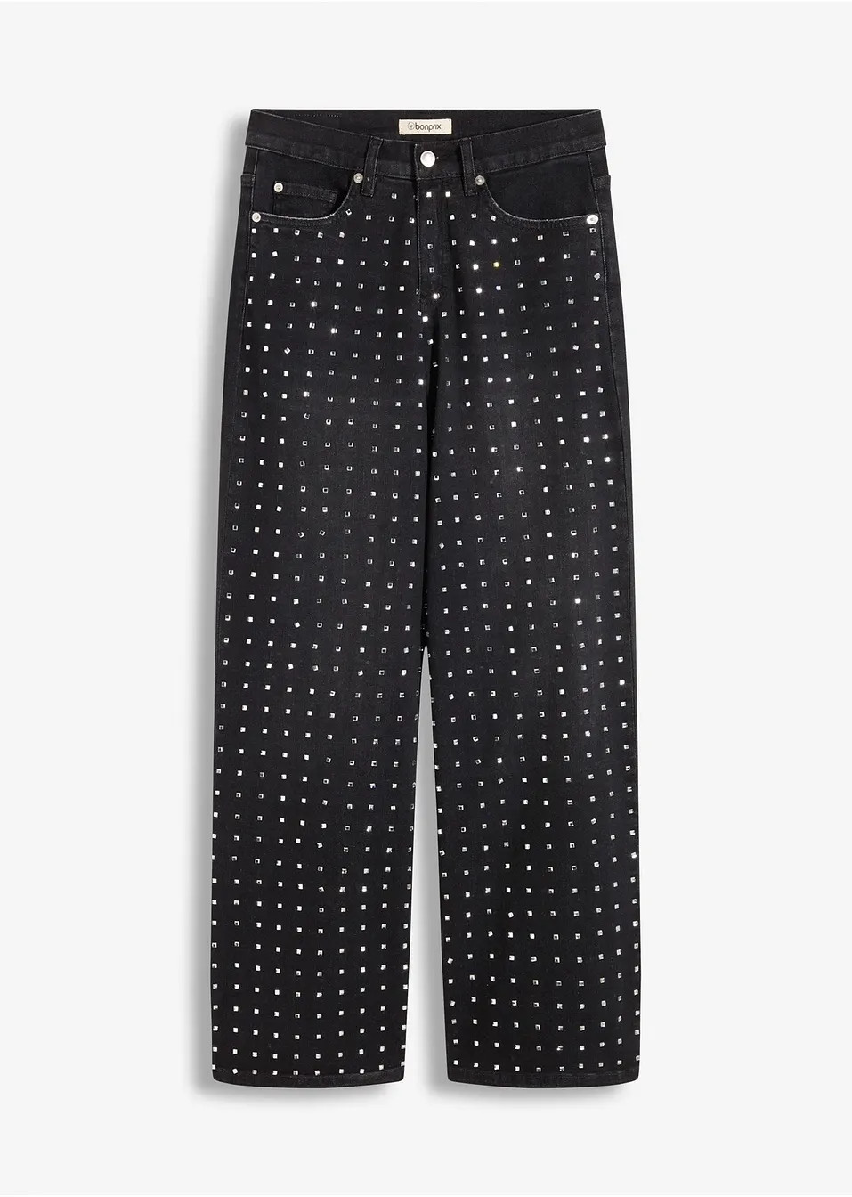 Jean droit loose avec application de strass, taille mi-haute, Classique | Bonprix FR