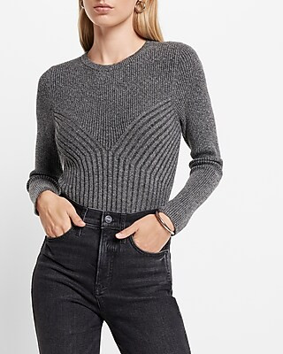Fitted Marled Ribbed Crew Neck Sweater | Express