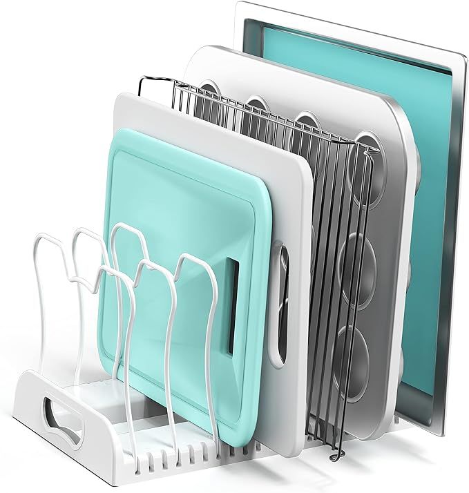 Simple Houseware 7 Compartments Adjustable Pan Organizer, White | Amazon (US)