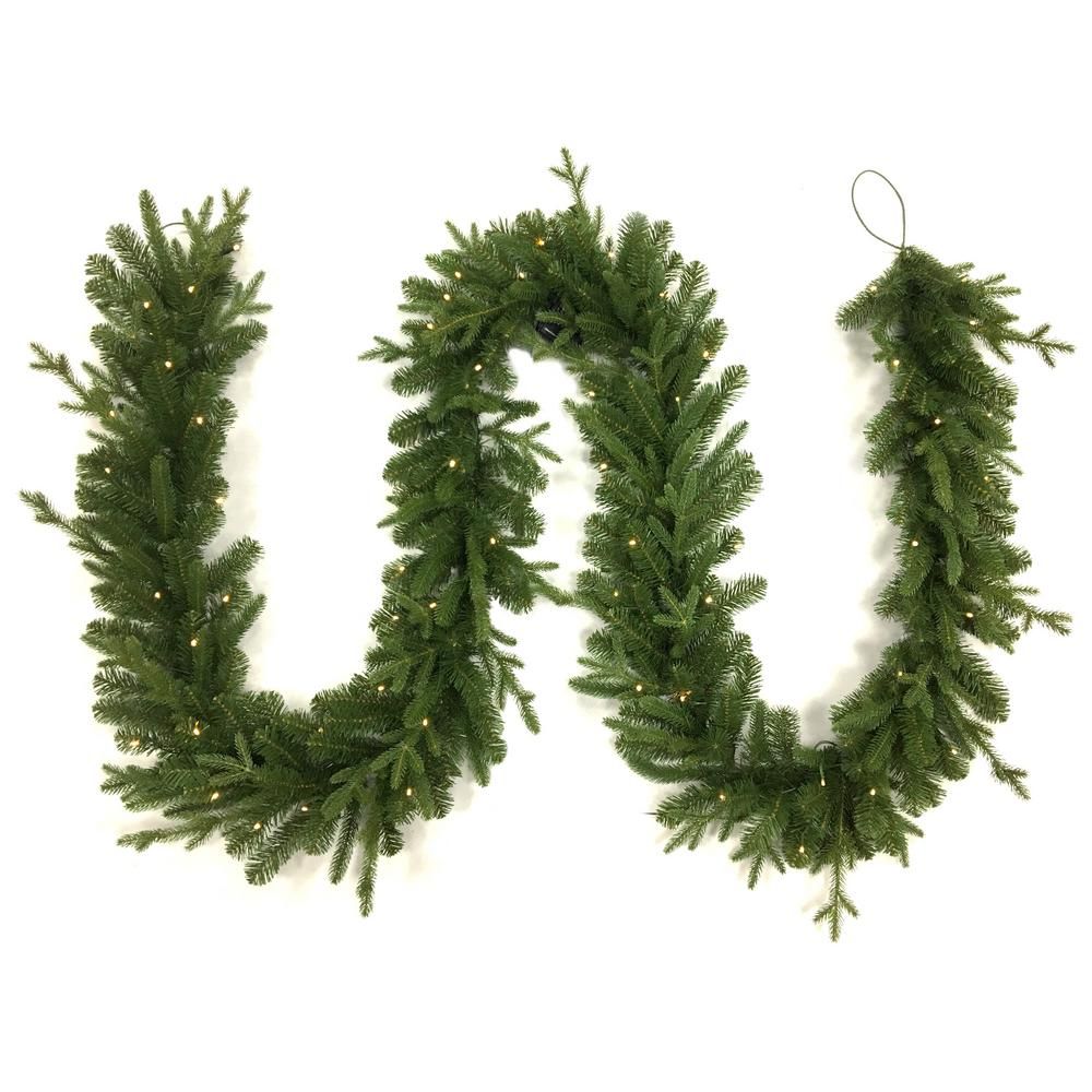 Home Accents Holiday 12 ft. Pre-Lit Norway Garland with Battery Operated Warm White LED Light-SEYI71 | The Home Depot