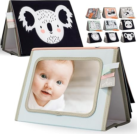 Soft Tummy Time Book w/ Large Stimulating Baby Safe Mirror - Fun High Contrast Montessori Toy w/ ... | Amazon (US)