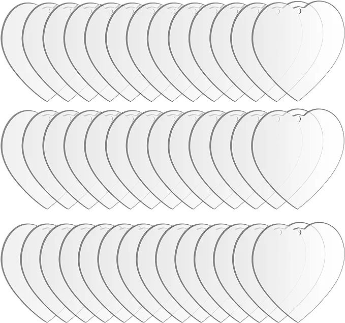 Jollidecor 40 Pcs Acrylic Ornament Blanks, 3 Inch Clear Heart Shape Acrylic Keychain Blanks Bulk ... | Amazon (US)