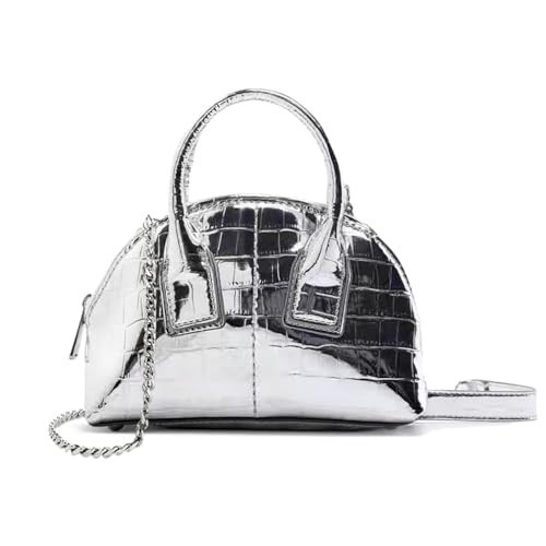 Ophlid Metallic Mini Silver Crossbody Purse for Women Pink Cute Small Top Handle Purses Shiny Chain Bag Handbag Silver | Amazon (US)