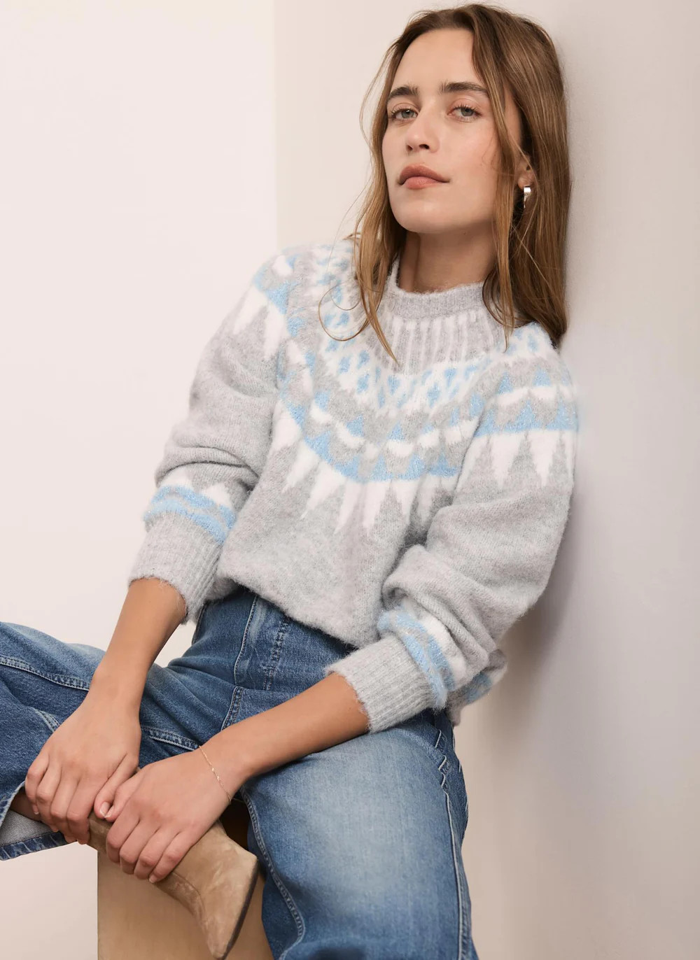 Grey Sparkle Fair Isle Knit Jumper | Mint Velvet