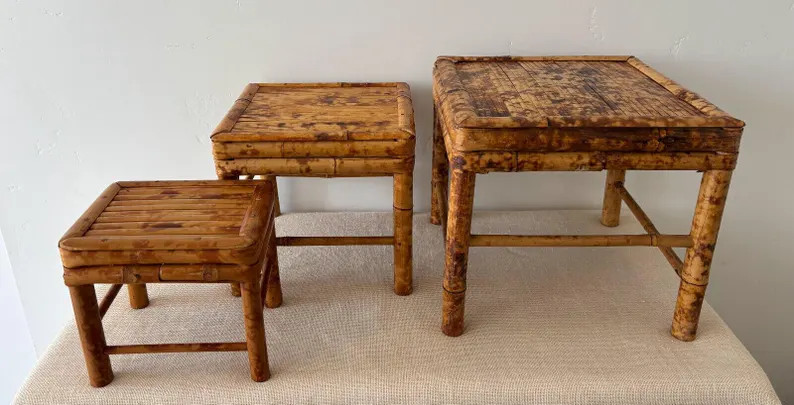 Vintage Tortoise Shell Bamboo Nesting Tables or Plant Stands, Set of 3 - Etsy | Etsy (US)