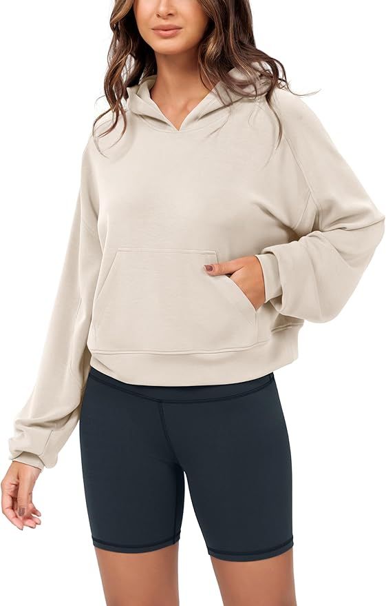 ODODOS Modal Soft Long Sleeve Cropped Hoodie for Women Oversized Pullover Sweatshirts with Pocket | Amazon (US)