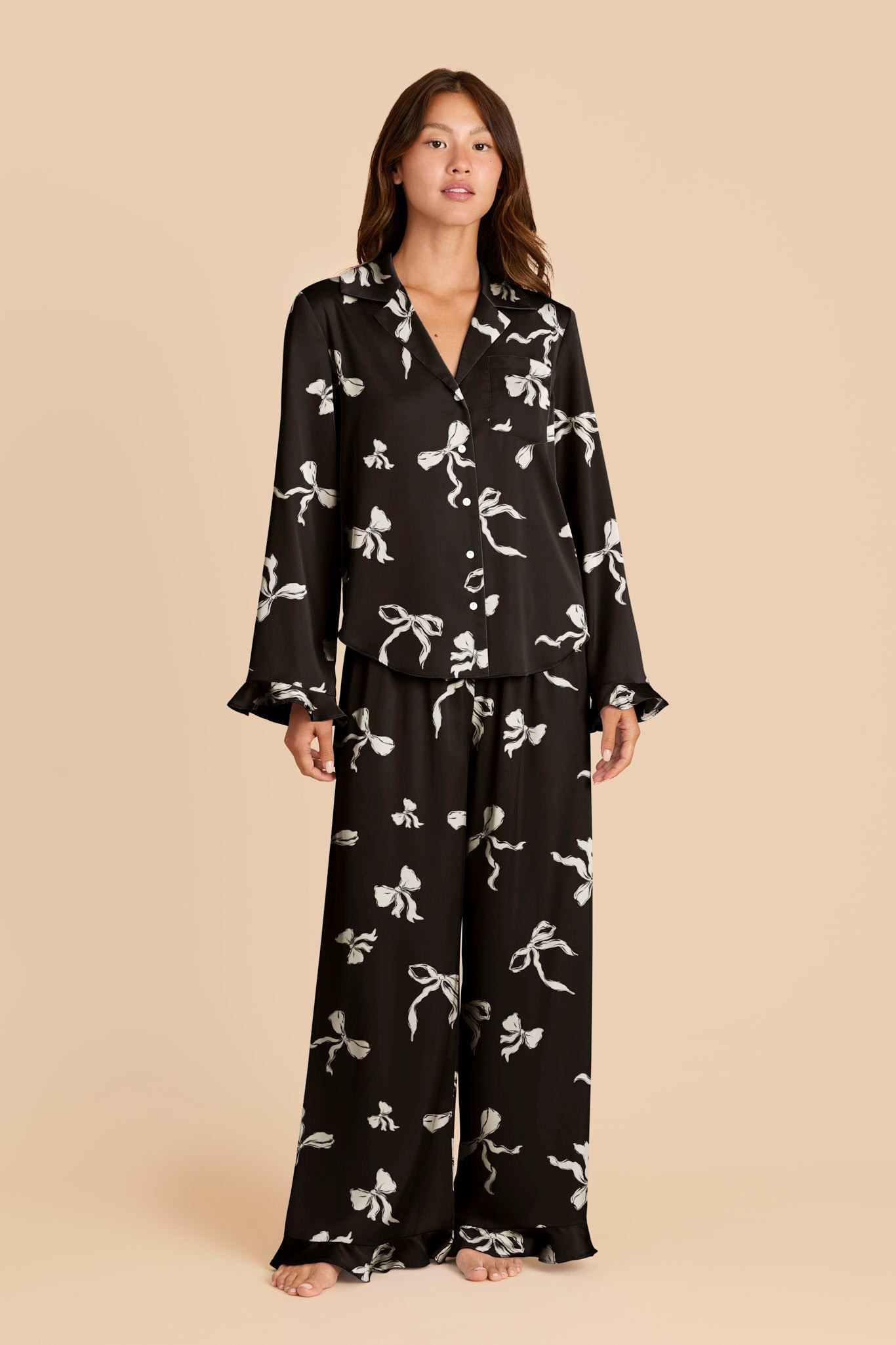 Emma Matte Satin Pajamas - Black Bows | Birdy Grey | Birdy Grey