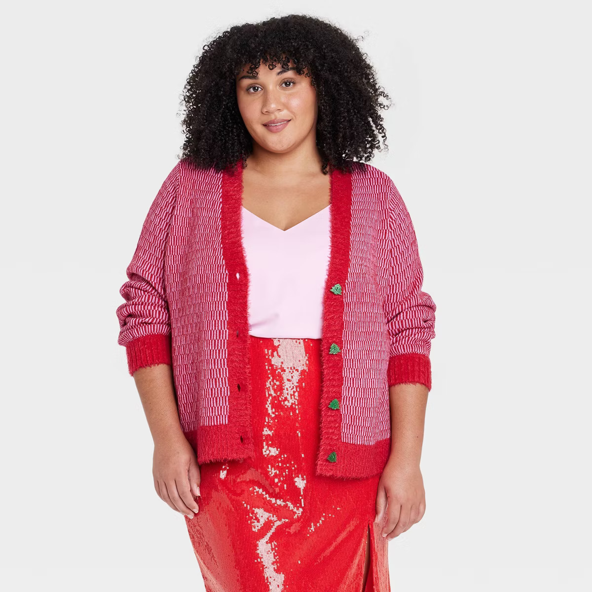 Women's Tree Button Graphic Cardigan - Red | Target